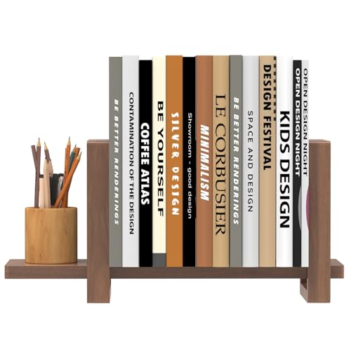 Adjustable Desktop Bookshelf Wooden Desk Book Holder Organizer Tabletop Bookshelf Mini Book Shelf Magazine Files Letters Storage Racks for Home Office Supplies, Great for Small Space (Walnut Brown) - color: Walnut Brown