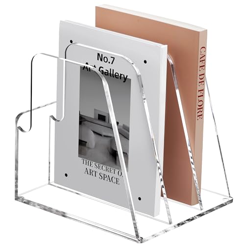 SANRUI Desk Organizer Clear Acrylic Desk Magazine File Holder with 3 Vertical Sections Magazine Rack File Organizer for Office, Home, School - size: B5,3-Section