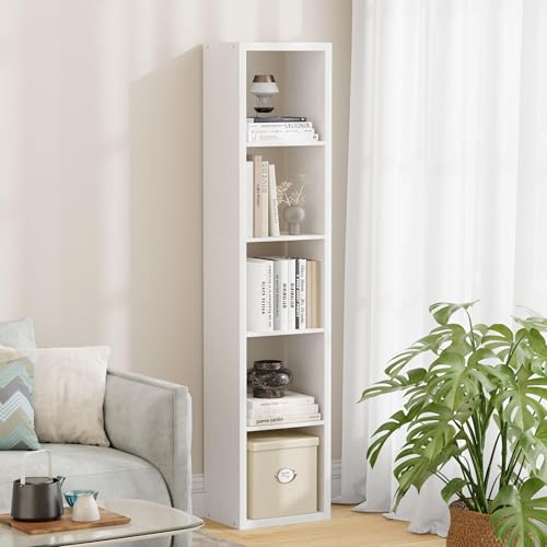 5 Cube Storage Organizer Single Row, Cube Shelf with Heavy-Duty Thick Boards, 13.31" L x 9.37" W x 60.55" H, Smooth Easy-Clean Panels, Simple Assembly, for Living Room Bedroom Office, White - color: White, size: 5 Cube-13.31" L x 9.37" D x 60.55" H