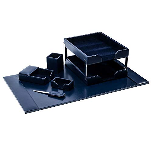 DACASSO Bonded Leather Desk Set - Luxury Leather Desk Pad & Desk Organization Essentials (Navy Blue, 8 Piece) - color: Navy Blue, style: 8 Piece