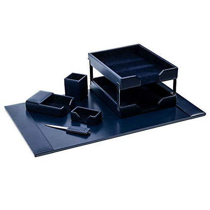 DACASSO Bonded Leather Desk Set - Luxury Leather Desk Pad & Desk Organization Essentials (Navy Blue, 8 Piece) - color: Navy Blue, style: 8 Piece