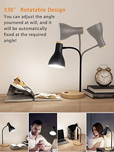 LALISU Metal Desk Lamp Table Lamp Reading Lights Arc Desk Lamps Wood Base - color: Wood Base+Black