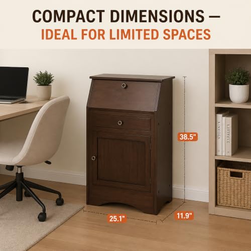 Ergode Walnut Secretary Desk with Fold-Down Table