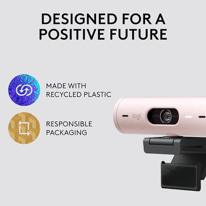 Logitech Brio 500 Full HD 1080p Webcam with Auto Light Correction, Dual Noise Reduction Mics, Privacy Cover, Works with Teams, Meet, Zoom - Rose | Auto light correction, dual noise-reduction mics, privacy cover, auto framing, 90-degree field of view - col