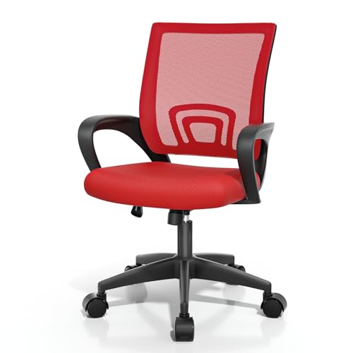 Magshion Ergonomic Office Chair, Mesh Computer Desk Chair, Red | Mid-Back Swivel, Comfy Lumbar Support, Backrest, Height Adjustable, Fixed Armrests, for Home Work Gaming, 300 LBS Capacity - color: Red, size: 1 Pack