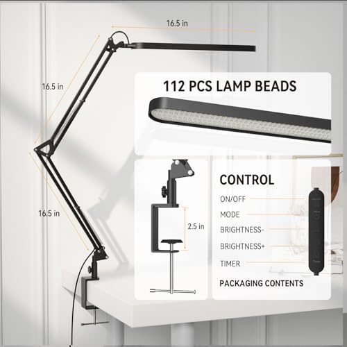 SKYLEO Desk Lamp for Home Office, Eye Comfortable LED Desk Light for Long Hours, Adjustable Swing Arm with Memory Function, Black - style: Black swing arm