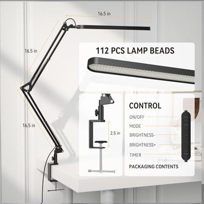 SKYLEO Desk Lamp for Home Office, Eye Comfortable LED Desk Light for Long Hours, Adjustable Swing Arm with Memory Function, Black - style: Black swing arm
