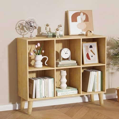 6 Cube Storage Organizer with Legs, 2 Tier Cube Low Horizontal Bookcase Freestanding Storage Display Organizer for Home Office, Six-Cubes Unit Open Shelf Bookshelf (Natural Oak,6 Cube) - color: Natural Oak, size: 6 Cube Horizontal