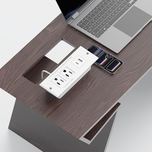 Furniture Recessed Power Strip, Recessed Desk Outlet with USB-A USB-C, in Conference Desk Recessed Power Outlets Socket, Desktop Power Grommet with 1.5M/4.92FT Power Cord - color: White