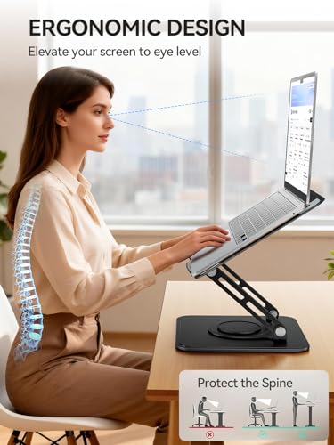 tounee Laptop Stand for Desk, Adjustable Computer Stand Holder with 360° Rotating Base, Ergonomic Laptop Riser Compatible with MacBook Pro Air, All Laptops 10-15.6"-Black - color: Black