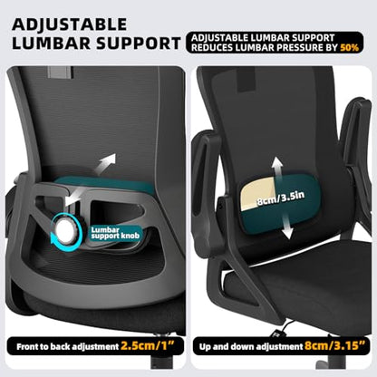 Ergonomic Office Chair Desk Chair with Adjustable Lumbar Support - color: Black-black