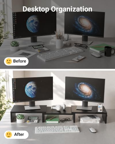BONTEC Dual Monitor Stand Riser, Adjustable Length & Swivel Angle, Black - color: Black, size: 42.5 in
