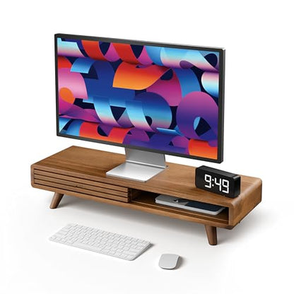 Tinamo 24" Wood Monitor Stand Riser with Sliding Door and Cable Management