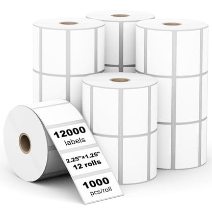 (12,000 Labels/12 Rolls) Labelebal 12 Rolls,1000/Roll -Zebra 2.25" X 1.25” Direct Thermal Labels - Perforated Stickers for Barcode Address, Compatible with Zebra & Rollo & MUNBYN Desktop Printer - color: Zb-2.25''x1.25''-12000