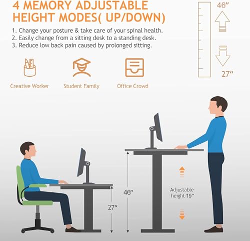 Electric Adjustable Standing Desk with Wheels, 63'' x 24'' Sit Stand with Dual Crossbeam Structure and Mouse Pad, 27''-46'' Lifting Range (Black) - color: Black, size: 63 x 24''