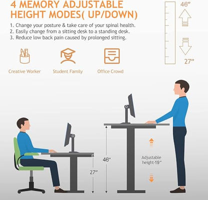 Electric Adjustable Standing Desk with Wheels, 63'' x 24'' Sit Stand with Dual Crossbeam Structure and Mouse Pad, 27''-46'' Lifting Range (Black) - color: Black, size: 63 x 24''