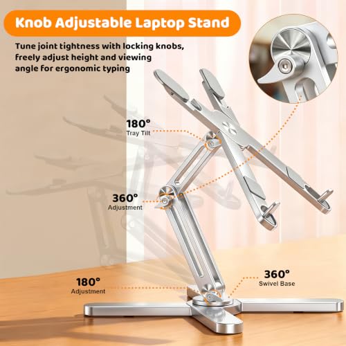 MOALLIA N86 360 Rotating Laptop Stand for Desk with Locking Knobs, Silver - color: Silver