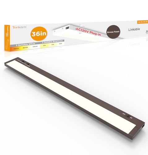 Under Cabinet Lighting Plug in,20W 120V 3 Color 3000K/4000K/5000K,3 Brightness,Super Bright,Ultra Thin Under Counter Lights for Kitchen,Linkable LED Cabinet Light(36inch,Bronze,1Pack) - color: Bronze, size: 36 Inch