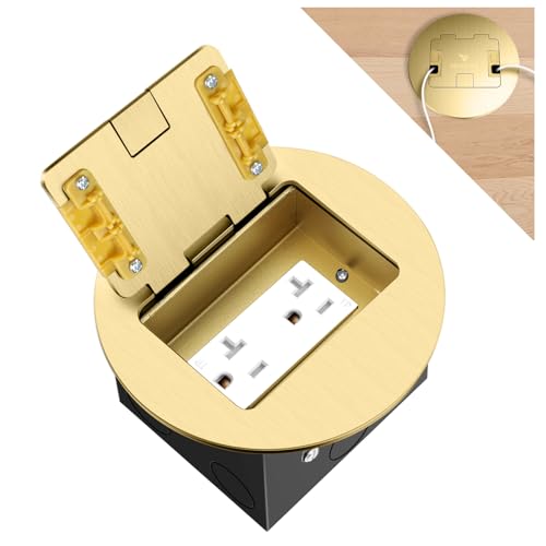 Recessed Floor Outlet with Duplex 20 Amp Tamper Resistant Receptacle | Round Hidden Outlet Kit Electrical Waterproof Cover Box for Home Renovation,UL Listed,Gold - color: Gold, size: TR Outlet-1 Pack