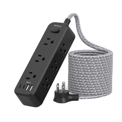 10FT Power Strip, 13-in-1 Long Extension Cord with Multiple Outlets with 9 Wide Spaced Outlets and 4 USB Ports, Flat Plug Wall Mount Charging Station for College Dorm Room Essentials, Office, Black - color: Black, size: 10FT
