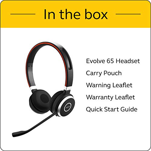 Jabra Evolve 65 MS Wireless Headset, Stereo – Includes Link 370 USB Adapter – Bluetooth Headset with Industry-Leading Wireless Performance, Advanced Noise-Cancelling Microphone, All Day Battery - size: Dual-ear, USB-A Dongle, style: Teams Certified