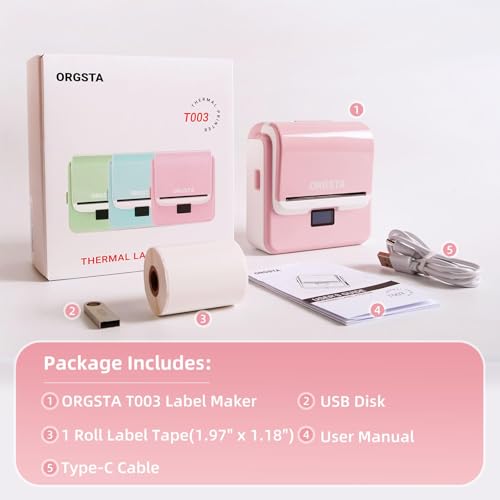 ORGSTA Label Maker Machine with Tape, 3 Inch Bluetooth Label Printer T003 - color: Pink