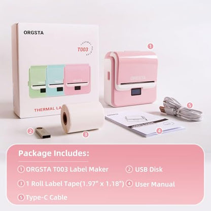 ORGSTA Label Maker Machine with Tape, 3 Inch Bluetooth Label Printer T003 - color: Pink
