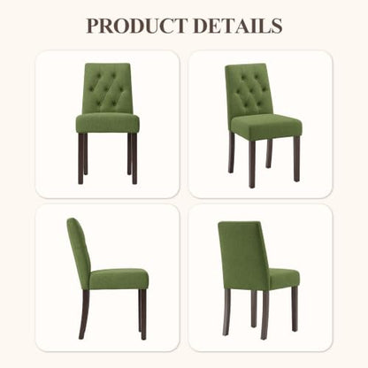Upholstered Dining Chairs Set of 2, Modern Fabric Dining Chairs with Tufted Design, Kitchen Side Chairs, Farmhouse Dinner Chair with Wood Legs for Kitchen Restaurant Living Room, Green - color: Green, size: Set of 2