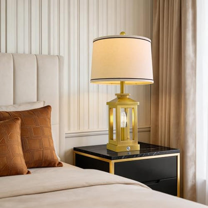 Modern Table Lamps Set of 2 for Living Room 23.75" Bedroom Nightstand Lamps | Touch Lamps with Three-level Dimming Nightlight, Bulbs Included, USB Charging Ports, Gold Modern Bedside Side Table Lamp - color: Metal Gold