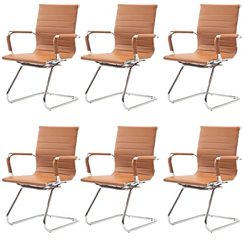 HNY 6-Pack PU Leather Office Guest Chairs - color: Cognac, size: 6 PCS