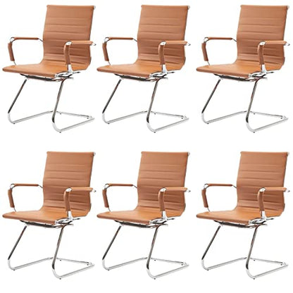 HNY 6-Pack PU Leather Office Guest Chairs - color: Cognac, size: 6 PCS