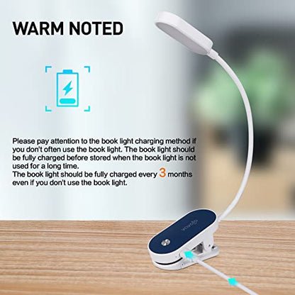 VAVOFO Rechargeable Book Light, 14 LEDs Eye Care Clip On Amber Reading Light for Bookworms Reading in Bed with 9 Colors 9 Brightness (White-Blue) - color: White-Blue