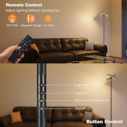 SIBRILLE 30W LED Floor Lamp for Living Room, 350° Rotating Reading Standing Lamp with Remote Control, Stepless Dimmable 3000K-6500K Modern Tall Lamp for Bedroom Office - color: Black