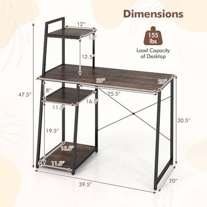 MAT EXPERT Computer Desk with Ladder Shaped Shelves, Compact Home Office Desk w/Monitor Stand & Adjustable Foot Pads, Modern Writing Study Desk PC Laptop Workstation for Home Office (Rustic Brown) - color: Rustic Brown
