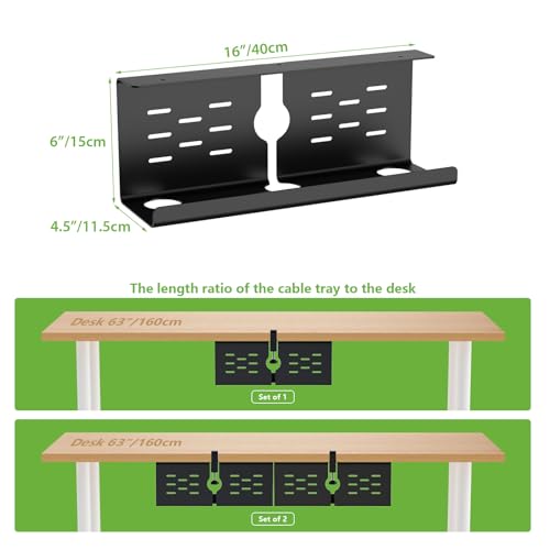 KEEGH 16 in Under Desk Cable Management Tray, Capacity Cable Tary, 3 Pack - color: Black, size: 3 Pack