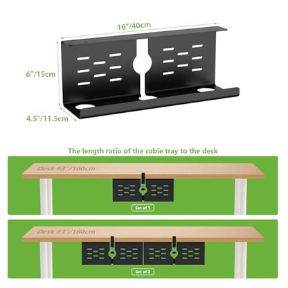 KEEGH 16 in Under Desk Cable Management Tray, Capacity Cable Tary, 3 Pack - color: Black, size: 3 Pack