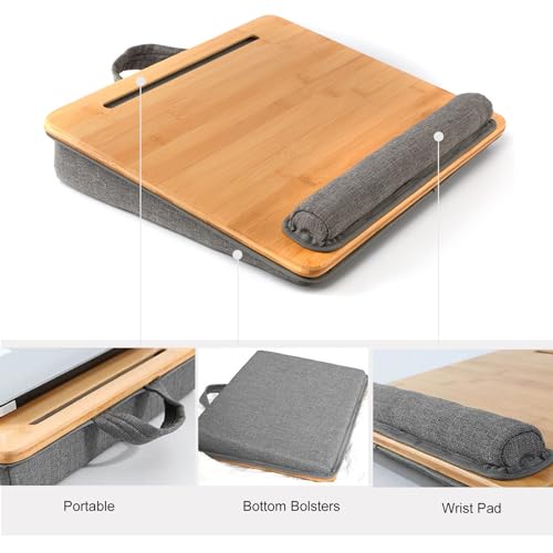 Bamboo Lap Desk for Laptop with Cushion Tablet Phone Holder Handle - size: 16.5"x13.4" Fixed