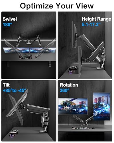 Dual Monitor Arm for 17-32" Computer Screens, Monitor Mounts 22lbs per Arm | Full Motion Monitor Desk Mounts for 2 Monitors, Gas Spring Desk Mount, VESA Mount, Freelift Pro