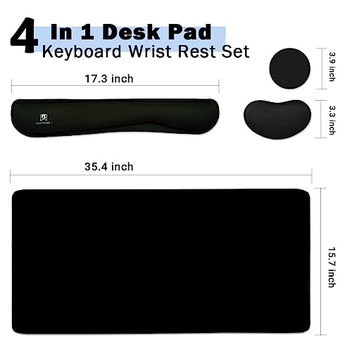4-in-1 Large Gaming Mouse Pad, Keyboard Wrist Rest Pad & Wrist Support Mousepad Set, Extended Desk Pad Waterproof Desk Mat for Home Office Study Game-Black - color: Black