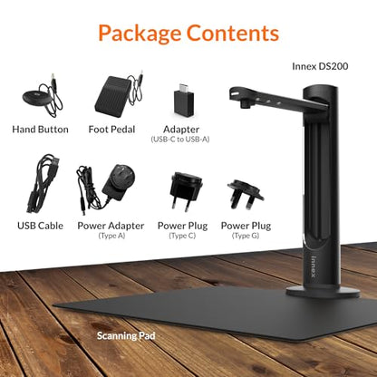 Innex DS200 Professional USB Book & Document Scanner, 26MP