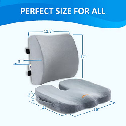 SAIREIDER Lumbar Support Pillow and Office Chair Cushion, Memory Foam Car Seat Cushions Back Support Pillows, Reduce Pressure On Tailbone and Sciatic Nerve, Relieve Pain of Back and Lumbar(Grey) - color: Seat Cushion&lumbar Pillow-grey