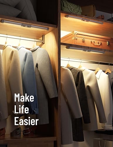 Joyzy 3 Pack Automatic Motion Sensor Closet Lights with Eye-Protection Design, LED Under Cabinet Wireless Lighting, Rechargeable Closet Lightings for Wardrobe Pantry Light - color: 3 pack
