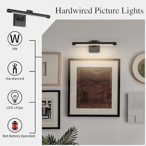 Joosenhouse LED Picture Light Fixtures 16.53" Inches Long Modern Black Wall Lamps with Rotatable Lighting Tube Picture Frame Lights for Paintings 7W(50W Eqv.) Hardwired Connection 3000K - color: Black, size: Dimmable 16.53" Long