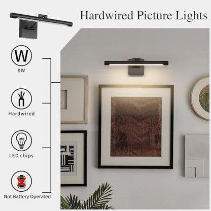Joosenhouse LED Picture Light Fixtures 16.53" Inches Long Modern Black Wall Lamps with Rotatable Lighting Tube Picture Frame Lights for Paintings 7W(50W Eqv.) Hardwired Connection 3000K - color: Black, size: Dimmable 16.53" Long