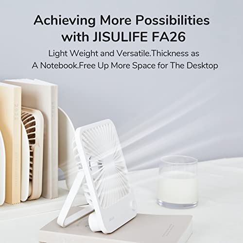 JISULIFE Small Desk Fan Battery Operated, 180° Foldable Portable Fan, 4 Speeds Adjustable Ultra Quiet for Home Office Travel Outdoor-White - color: White, size: 2000mAh