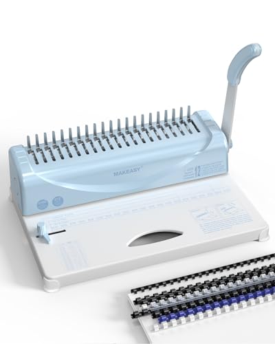 Binding Machine, 21-Hole, Comb Binding Machines with 1 Box Comb Bindings Spines, Comb Binder for Letter/A4/A5 Paper, 12 Sheet Punch Capacity - color: Blue