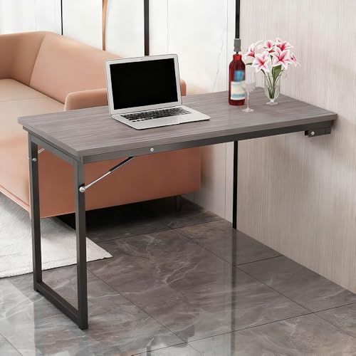 Wall Mounted Folding Table, Flip-up Dining Table, Fold Down Wall Mount Desk with Support Legs, Floating Drop Leaf Desk for Office Kitchen Living Room(Gray,90x50cm(36x20in)) - color: Grey, size: 90x50cm(36x20in)