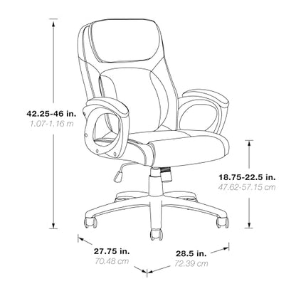 Office Star FL Series Executive Seating Faux Leather Manager's Adjustable Office Chair with Padded Arms, Taupe with Grey Mesh Accents - color: Taupe
