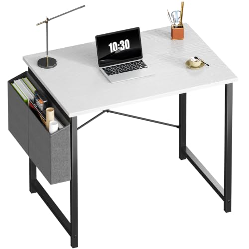 OLIXIS Small Computer Desk, 31 Inch Gaming Desks for Home Office | Writing Study Craft Work Table, Computer Workstation for Bedroom Small Spaces with Storage Bag, White and Black - color: White Top &Black Legs, size: 31 Inch