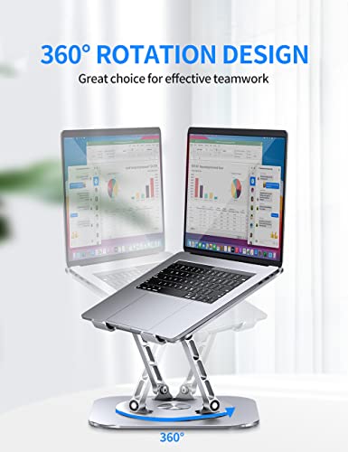 AOEVI Adjustable Computer Stand with 360 Rotating Base, Ergonimic Foldable Laptop Riser for Desk Compatible with MacBook Pro/Air Notebook up to 16 Inches, Silver - color: B-Silver